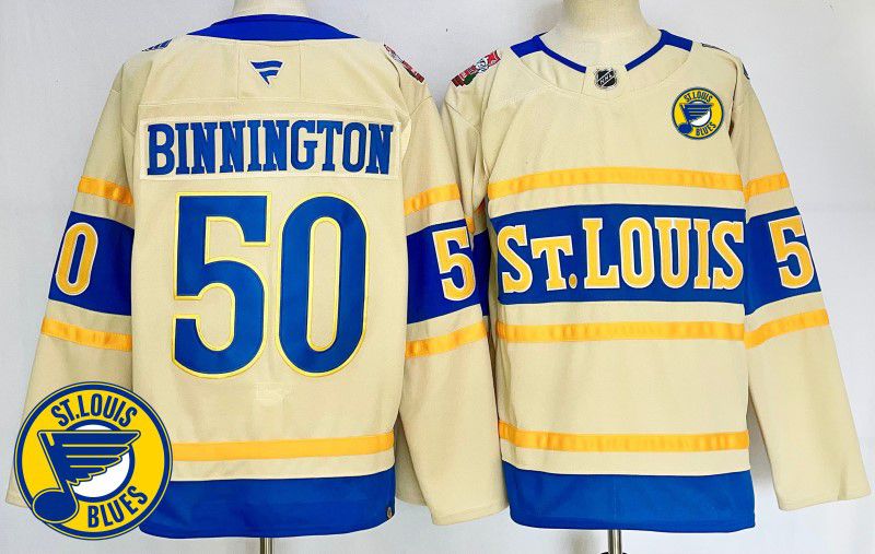 Men St.Louis Blues #50 Binnington Cream Fanatics 2025 NHL Jersey style 5